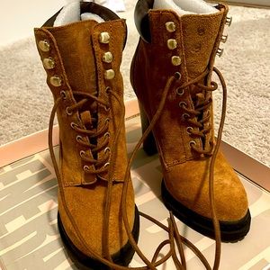 BCBG Big Maude camel colored ankle bootie.